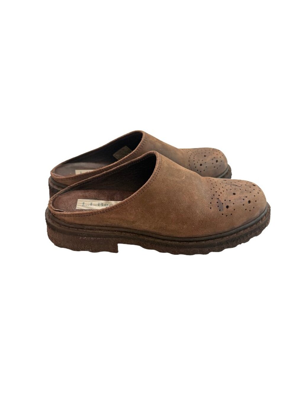 L.L. Bean OR283 Brown Suede Perforated Toe Mule Clogs Casual Edge Size 7 Women's